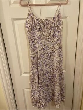 NWT LUSH Cream and Lavender Floral Spaghetti-Strap Midi Dress